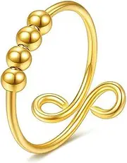[Generic] Fidget Rings for Anxiety for Women,Fidget Spinner Rings for Anxiety Adjustable Rotate Beads Bow Anti Anxiety Ring,Stress Relief Spinning Stackable Ring