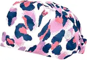 [WOSHJIUK] Working Hat 2 Pack Scrub Caps for Women,Print Leopard Pink Camo,Tie Back Cap Adjustable Scrub Hat