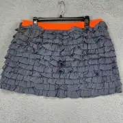 J Crew Ruffle Mini Skirt Womens Large Gray 100% Cotton Pull On Elastic Waist NEW