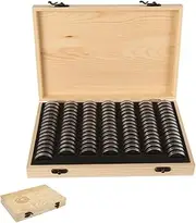 Abizarch Wooden Coin Storage Box 100-Slot Coin Capsules Universal Case with Lock and Plastic Storage Holder Coin Display Container Coin Collector Organizer for Coin Collection Supplies