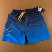 Under Armour Boys Size 8 Blue Tipped Logo Mesh Lined UPF 50+ Volley Shorts NWT