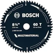 [Bosch] 1x Multi Material Circular Saw Blade (for Metal, Plastics, Wood, Ø 210 mm - 8 1/4 inch, 60 Teeth, Bore 25 mm, +2X Reduction Rings, Professional Accessories for Circular Saws from Most Brands)