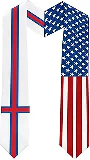 [Ruchikaj] 2025 The Faroe Islands Flag and USA Flag Graduation Stole Graduation Sash for International Student (Baccalaureate Gown and Hat Not Included), The Faroe Islands and Usa