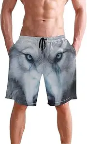 [XYMZR] Blue Eyes Wolf White Men's Swim Trunks Quick-Dry Bathing Suit Swimming Board Shorts S
