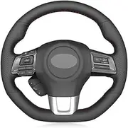 GERRIT Black Leather Steering Wheel Cover Hand-Stitched Car Steering Wheel Protective Cover with Needlework, for Subaru WRX (STI) 2015-2019 Levorg 2015-2019