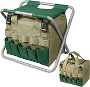 Folding Garden Stool with Tool Bag, Gardening Tools Stool, Portable & Detachable Canvas Tool Bag with Multiple Pockets, for Gardening Tool Kit Organizer