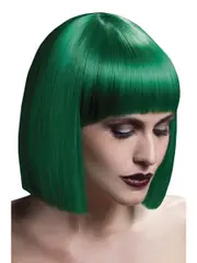 Lola Womens Deluxe Green Bob Wig with Fringe