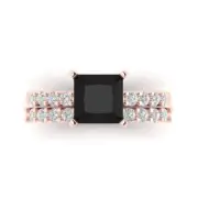 2.66 Princess Cut Pave Natural Onyx Promise Bridal Ring Band set 14k Rose Gold