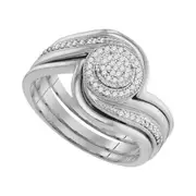 14k White Gold Round Diamond Bridal Wedding Ring Set 1/6 Cttw