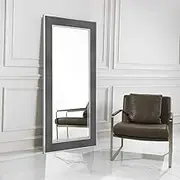 Minimalist Stainless Steel Full Length Mirror Grey Leather Accents 183x89cm Polished Frame for Bedrooms, Dressing Rooms & Hallways