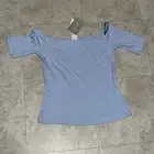 H&M Light Blue OFF SHOULDER style Women S T-shirt Blouse NWT