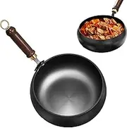 Uncoated Iron Pan with Wooden Lid, Big Belly Iron Pans, Non-Stick Pan Cooking Wok - Induction Cooktop Heat-Resistant Cookware, Daily Use Cookware for Kitchen