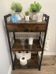 3-Tier Bathroom Ladder Shelf with Drawer, Bathroom Floor Storage Shelf,