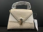 Topshop Crossbody Bag in Stone, Triangle Lock Grab Bag, Croc Embossing