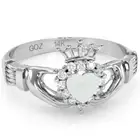 Claddagh Opal Diamond Ring In Solid 14k White Gold