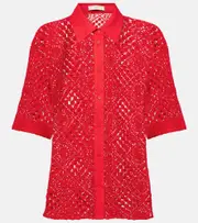 [SIR] SIR Rayure cotton-blend crochet shirt AU 12 red