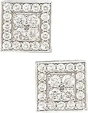 [JewelryWeb] 14k White Gold CZ Simulated Diamond Big Square Fancy Post Earrings 10x10mm Stud Earring for Women
