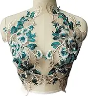 Lace Applique，Embroidered Appliques， Green Lace Fabric Embroidered Flower Gown Appliques Trims Classic Collar Mesh Sew Patches for Wedding Decoration Dress DIY