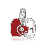 Silver plating Stethoscope with Heart Pendant Charm for Bracelet Necklace Jewelry
