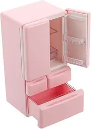 WOONEKY Mini Furniture Small Refrigerator for Room Doll Furniture Mini Food Mini Fridge Doll House Furniture House Doll Refrigerators Pink Plastic