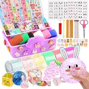 Lokuc Nano Tape Bubble Kit for Kids, 19.7Ft Nano Tape with Box, Nano Tape Squishy Maker kit with Glitter, Clay, Beads, Stickers and Tutorials, Gifts for Boys Girls Aged 4, 5, 6, 7, 8, 9 Years Old
