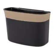 Car Trash Can Hanging Back Seats Plastic Faux Leather Trash Bin Beige Black 1pcs