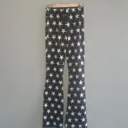 Nasty Gal pants women's size 6 flare fabric star pants with stars pattern black…
