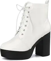 [Allegra K] Women's Platform Chunky High Heel Lace Up Combat Boots