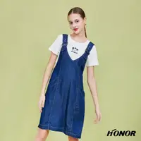 在飛比找momo購物網優惠-【HONOR 山形屋】品牌標誌前後雙口袋兩件式牛仔吊帶裙