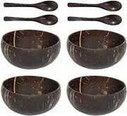 AIMALL Natural Coconut Shell Bowl Set, Handmade Dessert and Salad Bowls, Rice Serving Containers, 4.7-5.5 Inch