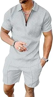 [Maiyifu-GJ] Men's Short Sleeve Polo Shirt 2 Piece Short Set 1/4 Zip Polo Shirts and Shorts Sets Summer Fashion Casual Outfits, White, X-Large