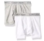 Calvin Klein Boys' Cotton Boxer Briefs 2pk, White & Grey, S (6-7)