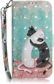 MojieRy Phone Cover Wallet Folio Case for Samsung Galaxy S10E, Premium PU Leather Slim Fit Cover for Galaxy S10E, 2 Card Slots, Fitting Cover, Black & White Cats