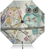 [PDZRMY] Art Owls Branch UV Protection Travel Umbrella Compact for Rain and Sun - Auto Open and Close UPF 50+ Windproof Portable 46” Sun Umbrella for Women and Men