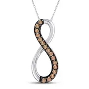 14k White Gold Round Brown Diamond Infinity Pendant 1/10 Cttw