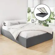 Toki Fabric Double Gas Lift Bed Frame Base with Storage Grey