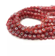 Handmade Greek Turkish Evil Eye Beads Lampwork Flat Round Red Eye 60-65 pcs