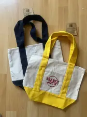 NWT Set of 2 Trader Joe’s Mini Canvas Tote Bags Yellow and Blue