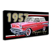 1957 Nomad Wagon Red White Design Wood Key Hanger Dog Leash Holder