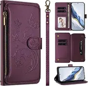 Phone Cover Compatible with Tecno Pop 4 4G BC2c,Compatible with Tecno Pop 4 4G BC2c Lanyard【5 Card Holder】【Zipper Wallet】【Magnetic Clasp】 Flip Stand Case Violet