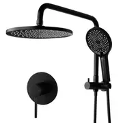 Black Bath Round 10'' Rainfall Shower Head 3-Mode Handheld Set Gooseneck Arm Wall Rail Diverter With Mixer Tap WELS