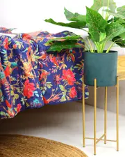 Linen Connections Vintage Handmade Kantha Floral Cotton Quilt Throw Bedspread Block Print Quilt Indian Quilt Comforter Duvet Cover Quilt - 013