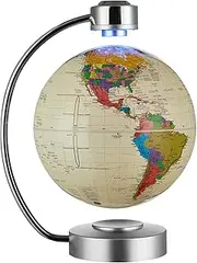 Magnetic Levitation Floating Globe, 8'' Magnetic Levitating Globe LED Illuminated World Map with Auto Permanent Revolving System for Home Office Modern Decorative Ornament Gift (Beige)