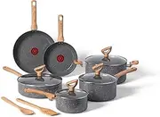 T-fal Revive Ceramic Non-Stick, 12 Piece Pots and Pans Cookware Set, Stone Grey
