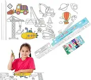 Kids Drawing Paper Roll, 15x118inch Vehicle Patten Sticky DIY Painting Poster with Color Pencils, Coloring Paper Roll, Paste Color Filling Paper for Girls Boys (Vehicles)