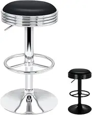 [ALFORDSON] Bar Stool 2Pcs Swivel Kitchen Stools Leather Counter Dining Chairs Sade Height Adjustable Gas Lift Bar Chair with Footrest and Anti-Slip Floor Protector (Black)