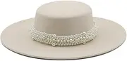[REHJJDFD] Women's White Flat Top Fedora Hats Big Brim Boater for Unisex Party Wedding Beige 56to58cm, Beige, One Size