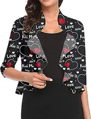 [Aceshion] Women's Open Front Cropped Cardigan 3/4 Sleeve Casual Shrugs Jacket Draped Ruffles Bolero Cardigan, Valentines Day-f, XX-Large