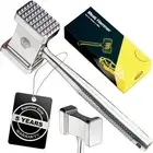 100% Stainless Steel Meat Mallet Hammer Tenderizer, Textured Grip Meat Mallet...