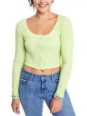 Splendid Women's Solana Dyed Snap Front Crop Top Green Size X-Large